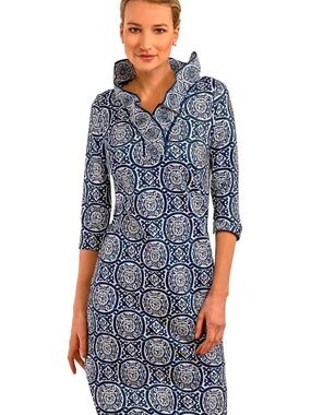 Gretchen Scott Designs Navy and White Printed Long-Sleeve Dress